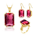 Women Gemstone Ruby Ring Earrings Pendant 925 Sterling Silver Bridal Jewelry Set Gold Plated Dubai Jewelry Sets Jewellery