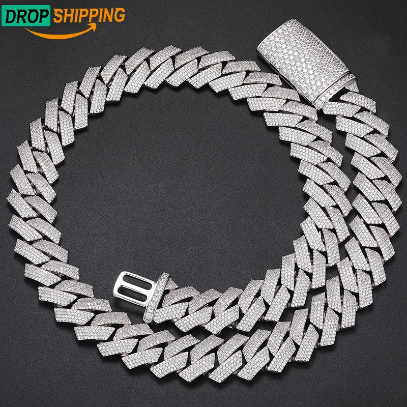 Dropshipping Pass Diamond Tester 20mm 4 Rows VVS Moissanite Diamond 925 Sterling Silver Miami Cuban Link Chain Necklace