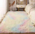 Modern Bedroom Rainbow Carpet Area Rug Fluffy Faux Fur Rug Non Slip Soft Fuzzy Rug