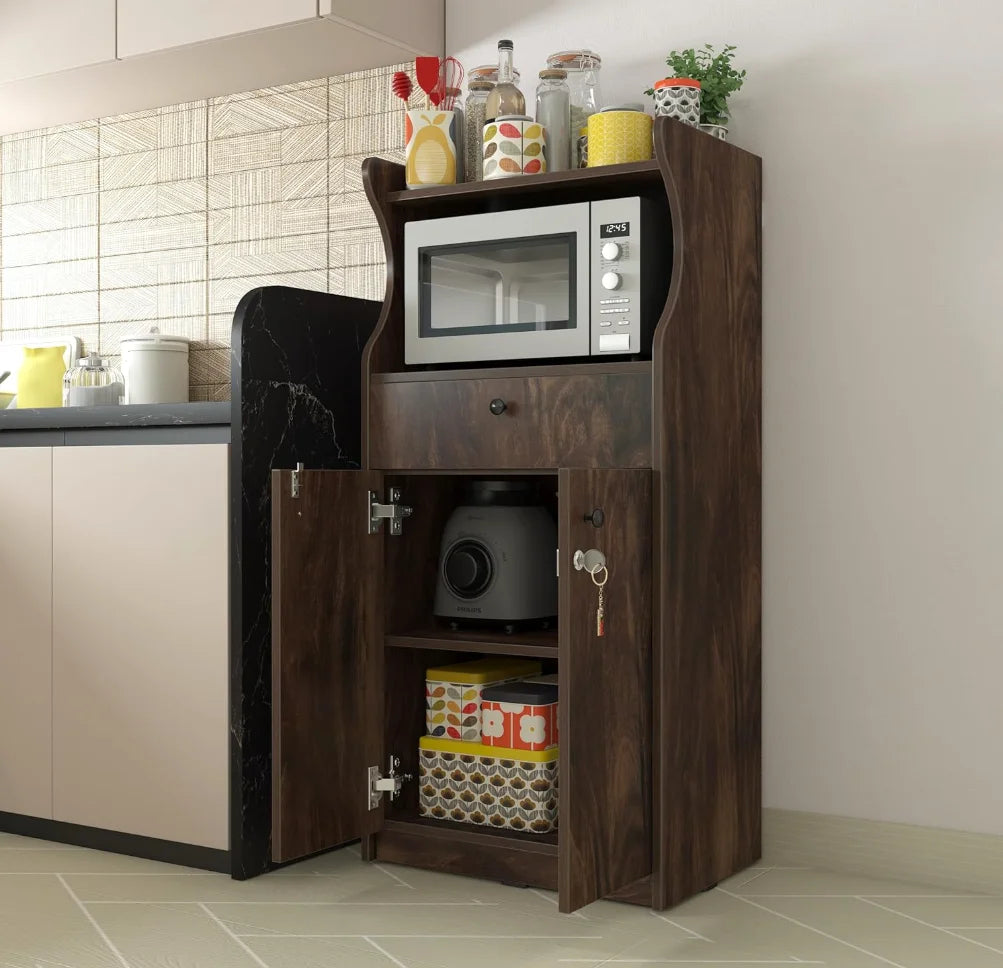 Modern Kitchen Storage Cabinet with Doors Drawers & Open Shelf Pantry Organizer for Dishes and Food