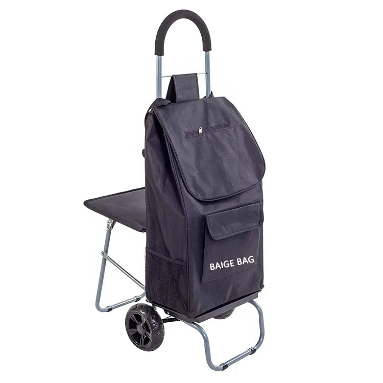 Factory Customized Wholesale BAIGE Brand Large Reusable Trolley Grocery Bag 600D Material Zipper Closure Customized Color
