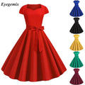 Eyegemix Elegant Office Party Dress 50s 60s Vintage Style High Waist A Line Midi Dress With Bow For Women Bulk