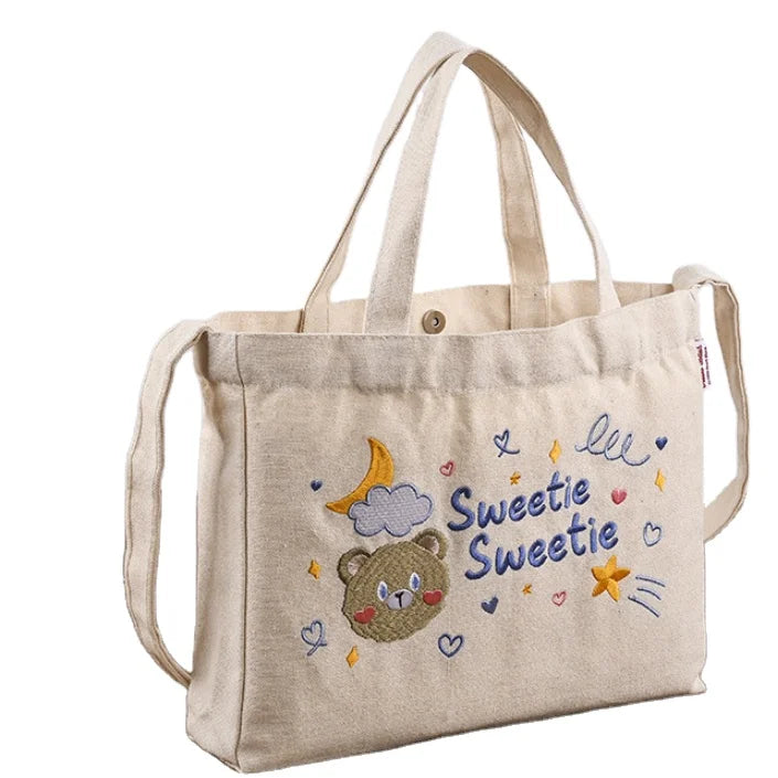 Women's Customizable Logo Maroon Canvas Tote Bag with Embroidered Design Zipper Pockets Wholesale Shopping Handbags