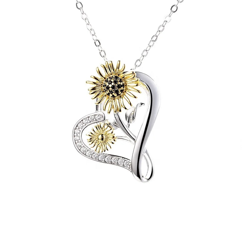 Hot Sale 925 Sterling Silver Heart Sunflower Pendant 18K Gold Plating Black Moissanite Diamond Necklace for Women Fine Jewelry
