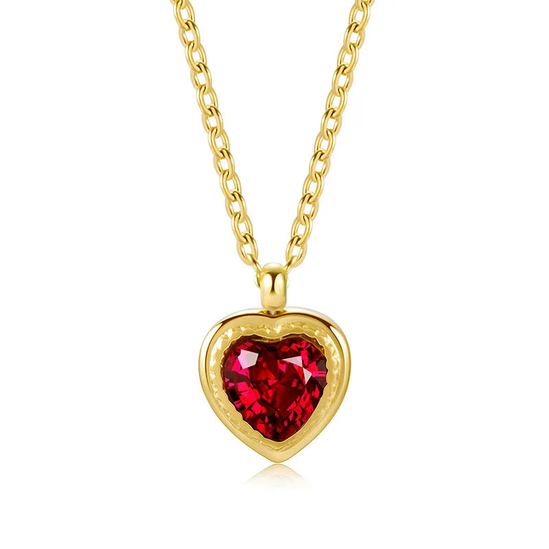 Trendy 18k Gold Plated Stainless Steel Zircon Heart Pendant Necklace for Women
