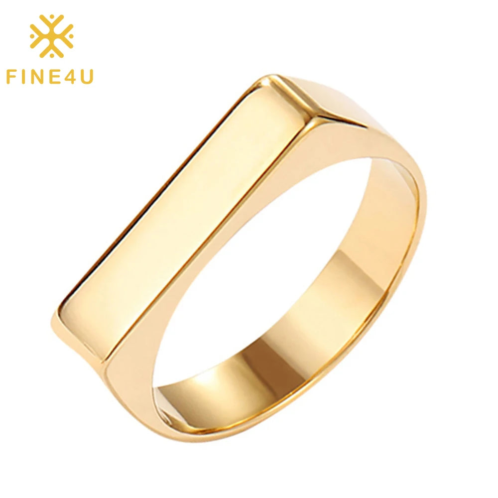 Trendy Custom Design Fashion Blank Signet Anillos De Acero Inoxidable Stainless Steel Gold Rings for Women