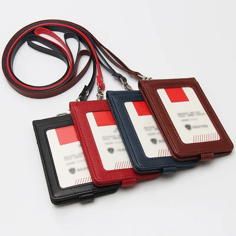 Business PU Leather Vertical Work ID Card Holder Multiple Card Slots Folding Credit Card Holder Wallet