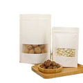 Brown and White Ziplock Kraft Paper Stand-up Pouches with Windowed Zipper for Food Packaging of Sugar Pet Food and Salad
