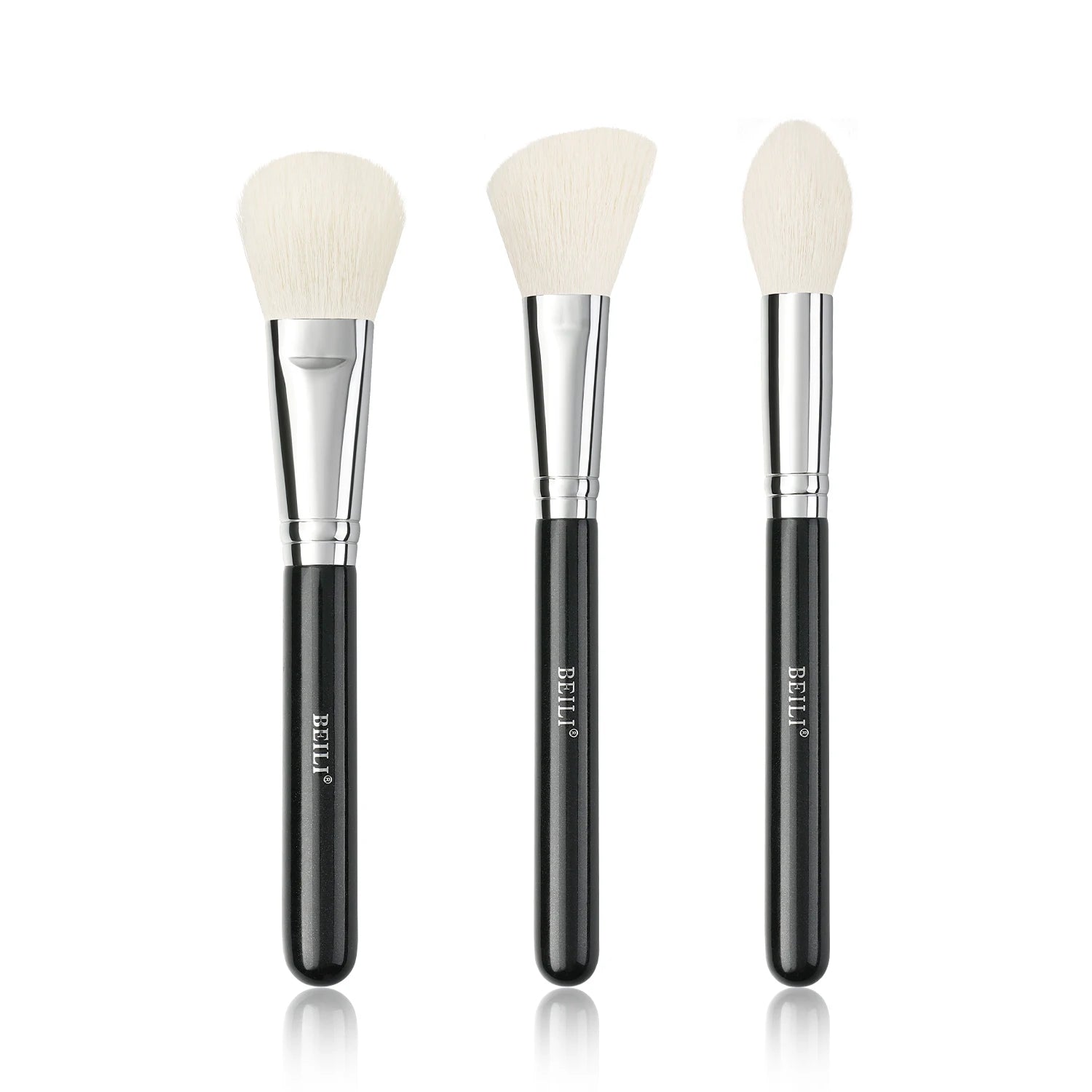 Custom Logo Flat Angled  Foundation Brush Large Dense Synthetic Bristles Wood Handle for Base Makeup Powder Blusher Eye Brush