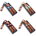 3.5cm Elastic Suspenders with Brown Leather Adult Men's Adjustable Suspenders Double-Use 6-clip for Adults