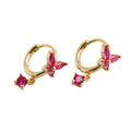 European Style Real Gold Plated Rainbow Crystal Butterfly Earrings S925 Silver Colorful CZ Zircon Butterfly Hoop Earring