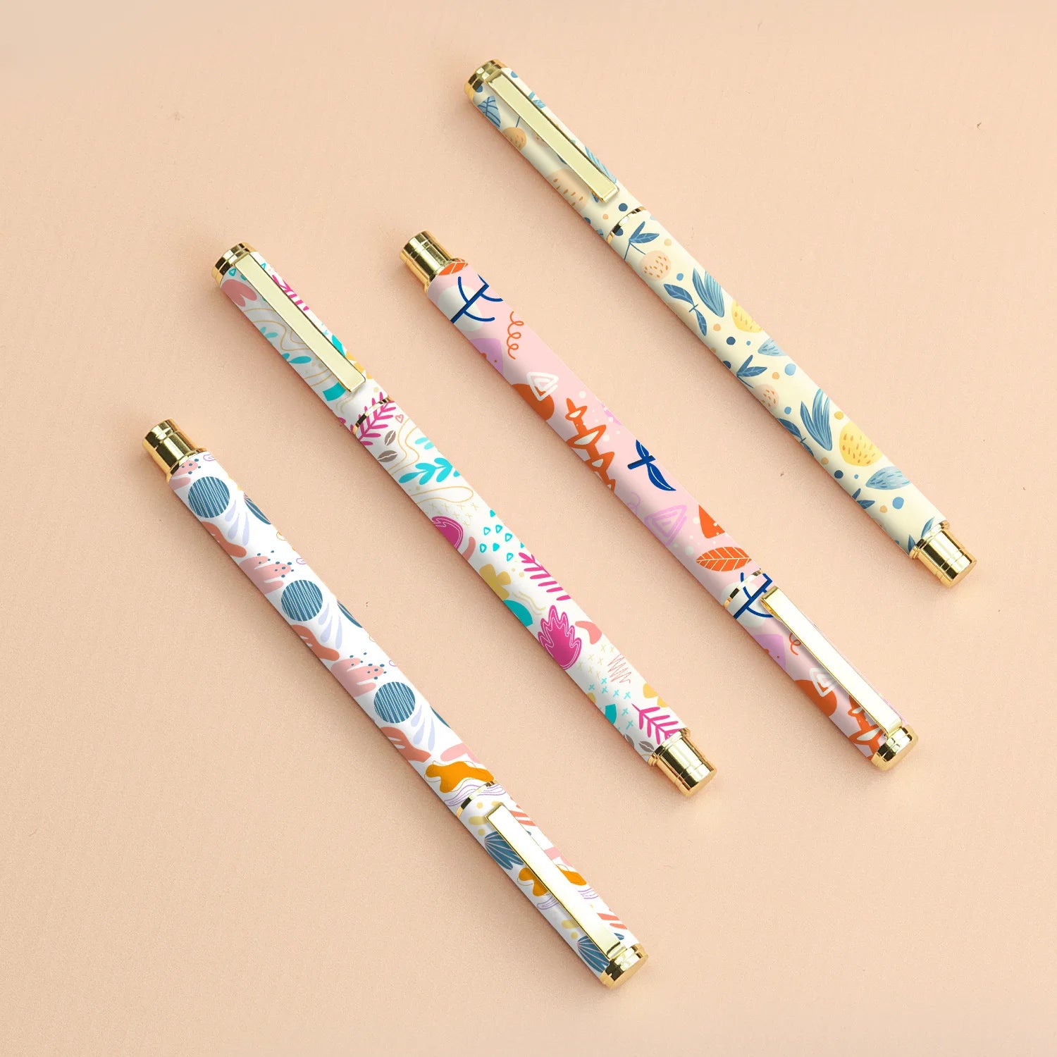 Factory Sales Gift Pens for Girl Full Printing Customized Design Floral and Gold Metal Gel Pen with logo Bolt Action Pen OEM