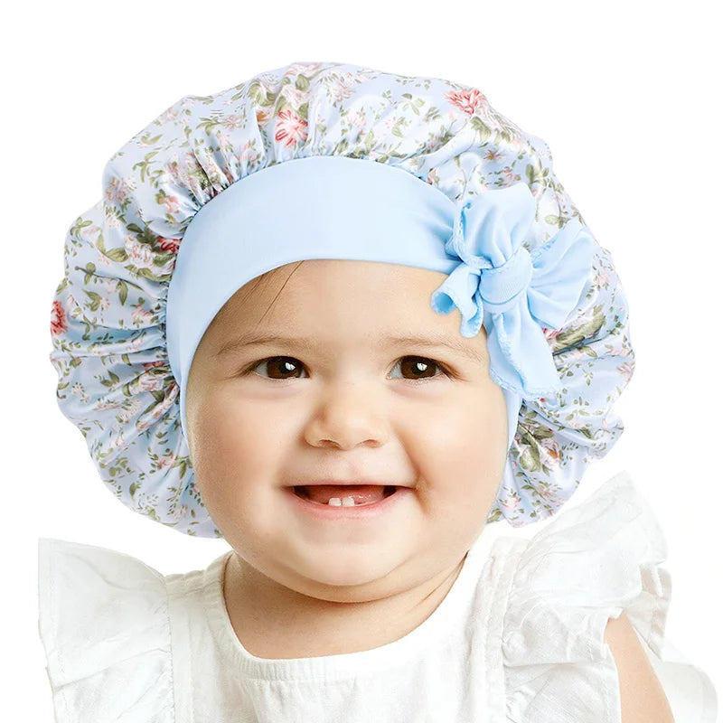 Cute Child Designer Adjustable Hair Satin Bonnet for Kids Lovely Baby Bonnets With Tie Bow