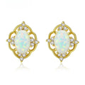 925 Silver Luxury Gold & Rhodium Plated Oval Cut Opal Stud Earrings Trendy Fashionable Wedding Jewelry for Parties and Gifts