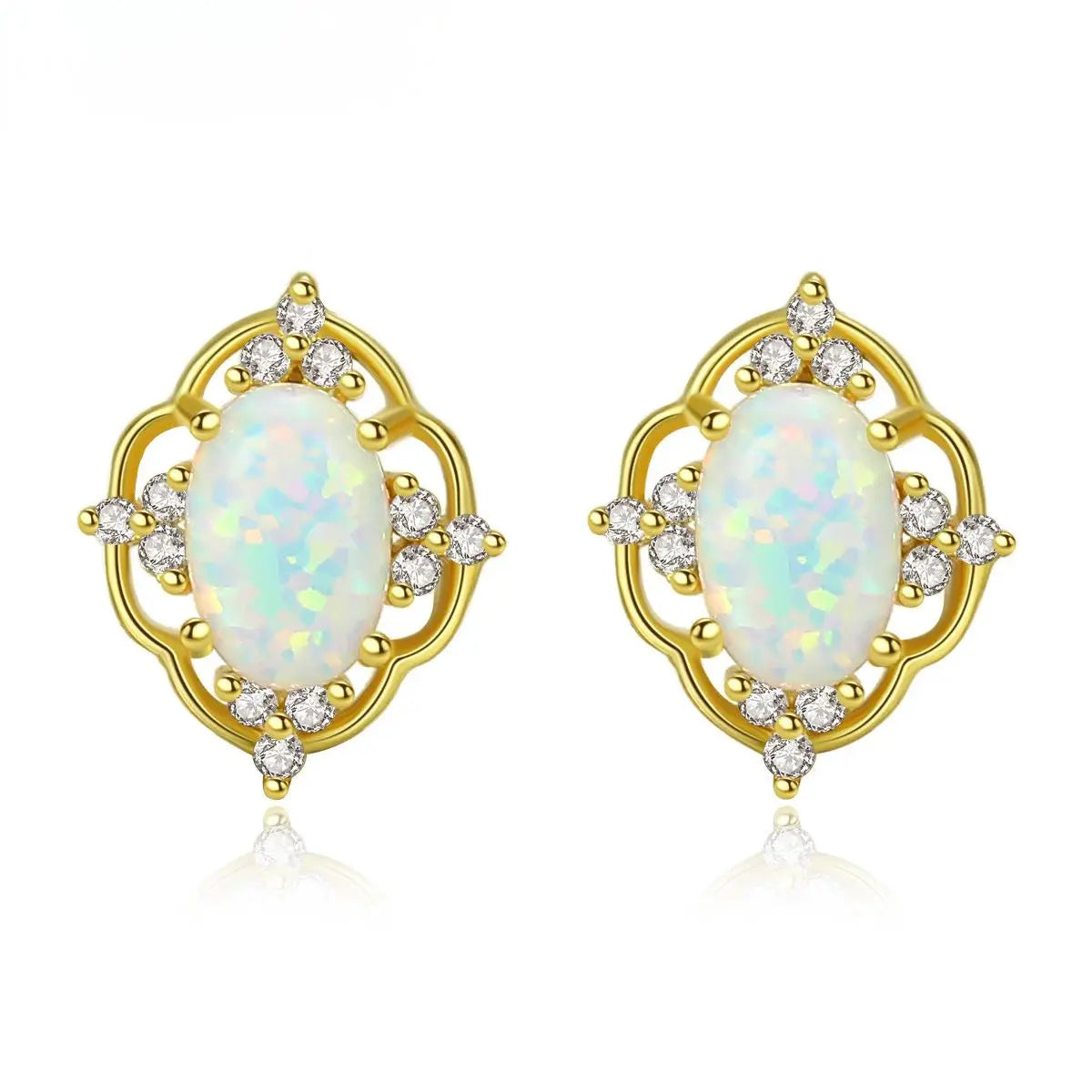 925 Silver Luxury Gold & Rhodium Plated Oval Cut Opal Stud Earrings Trendy Fashionable Wedding Jewelry for Parties and Gifts
