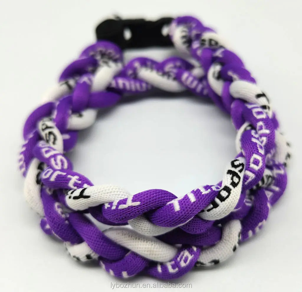 Wholesale Braided Purple White Baseball Necklace Titanium Rope Braided Sport 3 Rope Necklace MegaBDM