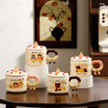 Creative Children Milk Cup Cartoon Printed Cup With  Lid  Ceramic Mug