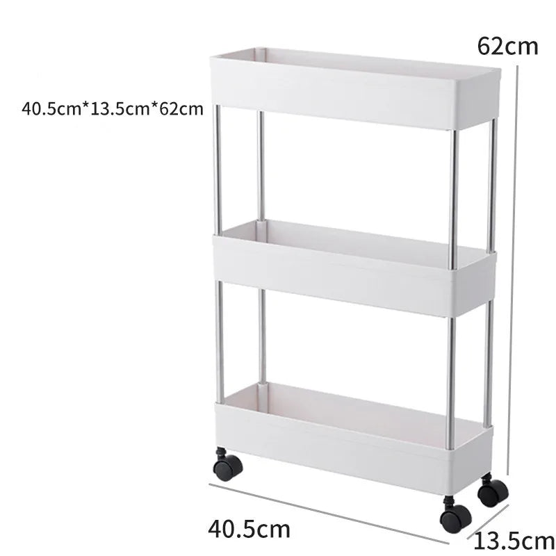 Kitchen Bathroom Storage Cabinet Rack Organizer Plastic Rack Shelf Holders Movable Assemble Shelves Household With Wheel