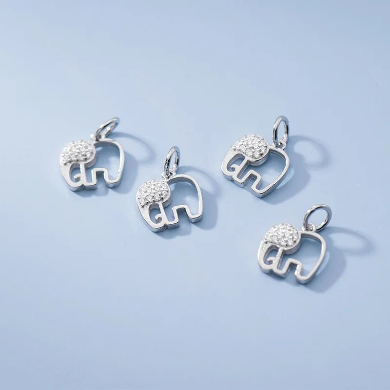 9.5mm Tiny 925 Solid Sterling Silver Zircon Elephant Pendant for Jewelry Making Supplies