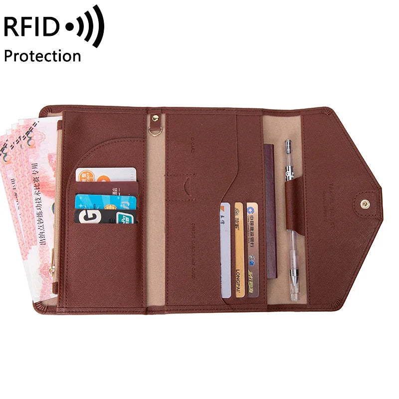 2025  Hot Sale Multi-Purpose Rfid Blocking Travel Passport Wallet Tri-fold Document Organizer Holder