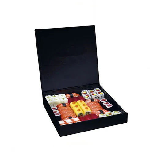 Luxury Black Paper Sushi Take Out Box Cardboard Sushi Container Custom Disposable Sushi Packaging