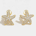Fashion Personalized Brass Plating Real Gold Full Diamond Starfish Stud Earrings Custom Jewelry Gifts