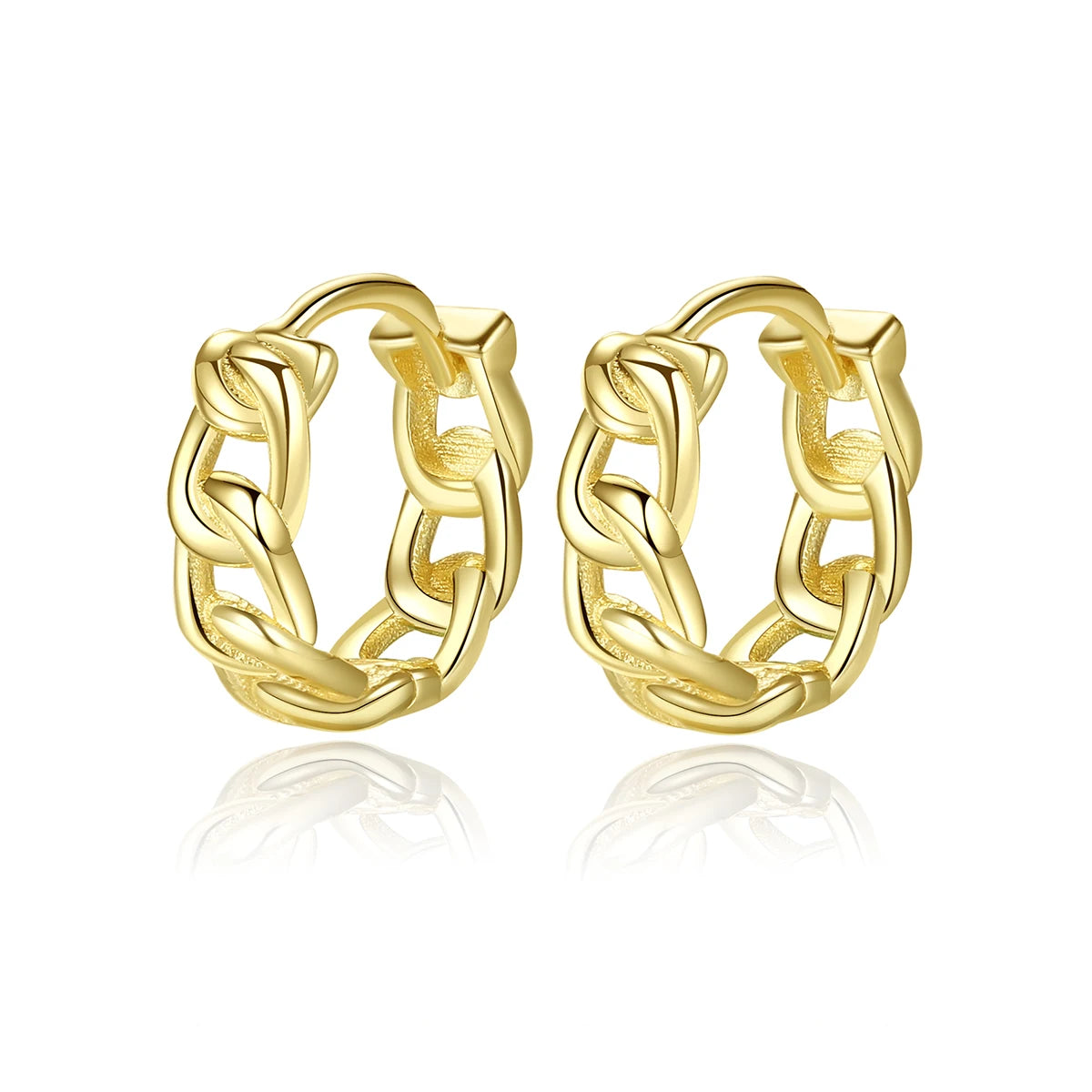 CZCITY New Classic Simple Design 925 Sterling Silver Chain Huggie Earring Women14K Gold Plated Hoop Earrings