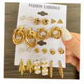 VKME Fashion Pearl Stud Earrings Set Gold Plated Screw Twisted Alloy Earring Smooth Chunky Hoop Earrings for Women