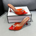 European and American Bow Tie Slim Heel Crystal Heel Sandals for Women With Pointed Toe High Heels Slippers