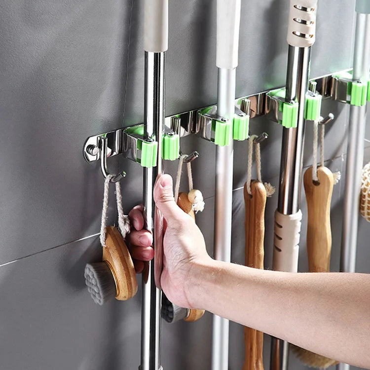 Multifunctional Stainless Steel Wall Mounted Tool Hook Punch-free Organizer Stand Hanger Broom Mop Rack Storage Holder Wall Hook