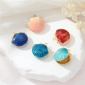 Brass Sea Life Enamel Pendant Necklace Earrings Accessories Openable Photo Box Shell Charm 14K Gold Plated DIY Making Charms