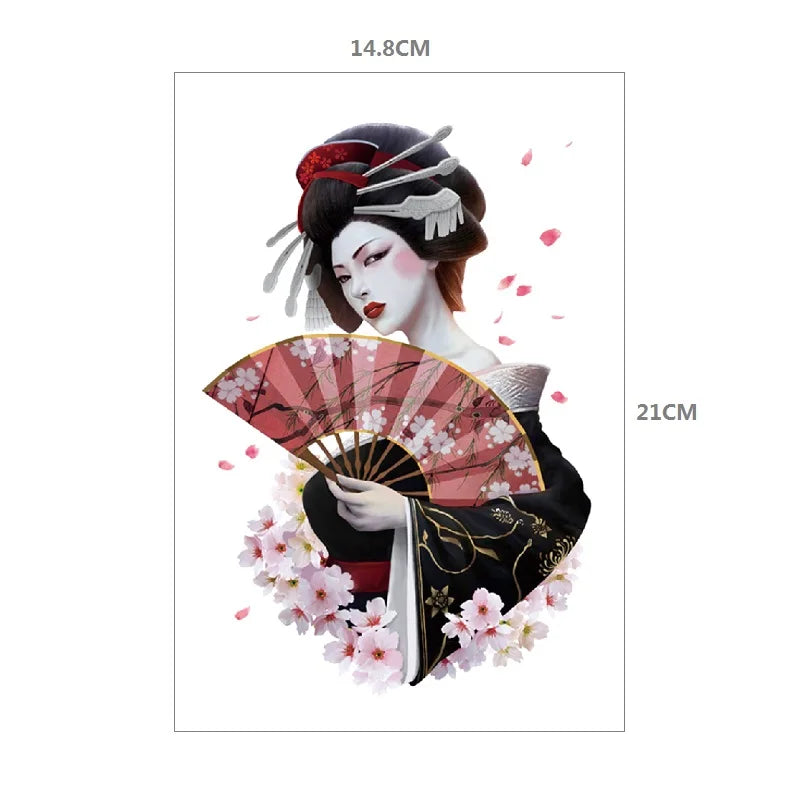 HB Runzio CE Certified Waterproof Asia Woman Half Sheet Stickers Japan Geisha Girl Temporary Tattoos for Adults Sexy Lasting 3-7