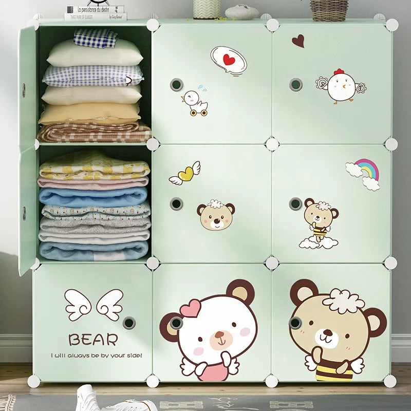 Green 9 Cube Kids Cupboard Cabinet 9 Doors Factory Price Plastic Children Wardrobe for Baby Clothes for Workshop Dining Areas