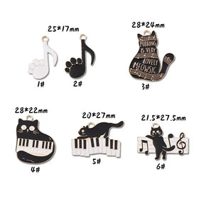 Animal Enamel Charms Musical Note Instrument with Cat Paw Prints and Piano Charms for DIY Bracelet Necklace Jewelry Making