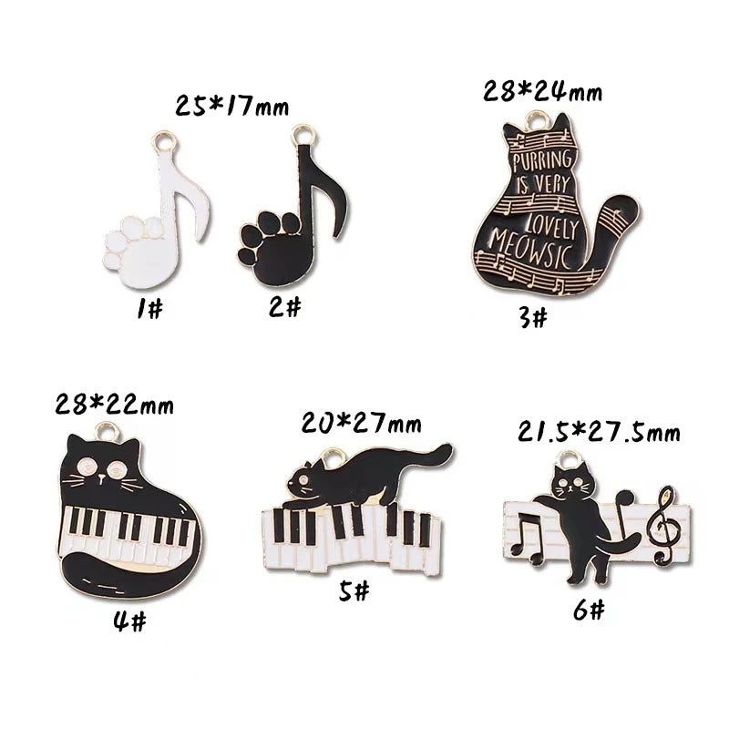 Animal Enamel Charms Musical Note Instrument with Cat Paw Prints and Piano Charms for DIY Bracelet Necklace Jewelry Making