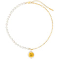 Cute Light Luxury Brass Gold Plated Chain Splicing Natural Baroque Pearls Happy Smile Pearl Pendant Necklace Girls Jewelry Gift