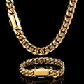 Hip Hop Jewelry 12mm Hight Polished Stainless Steel Chain 18K Gold Plated Customized Logo Men's Cuban Link Chain Necklace