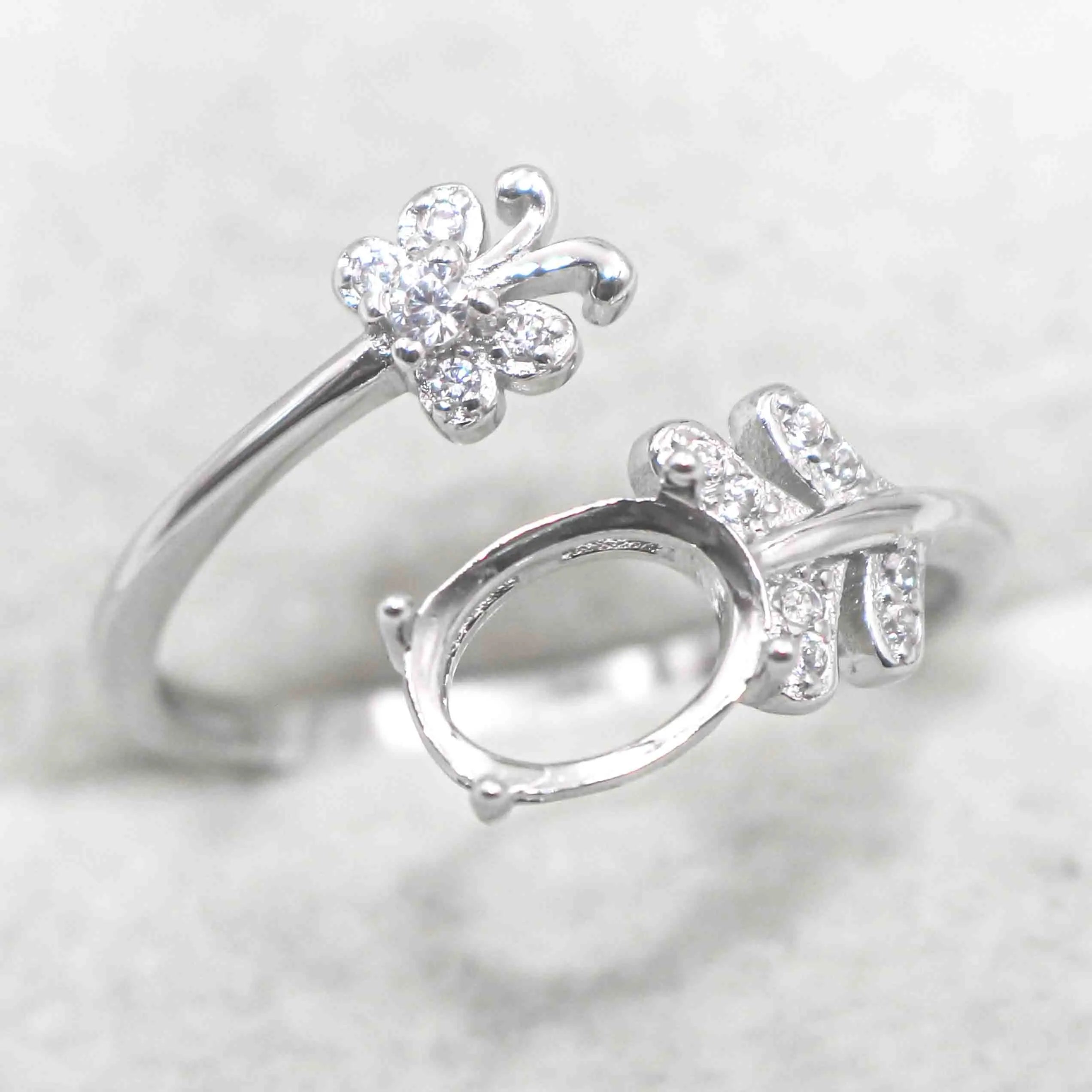 Sterling Silver 6*8mm Semi Mount Ring Frame Empty Blank Support Claw Setting S925 Base Holder Without Center Stone for DIY Inlay