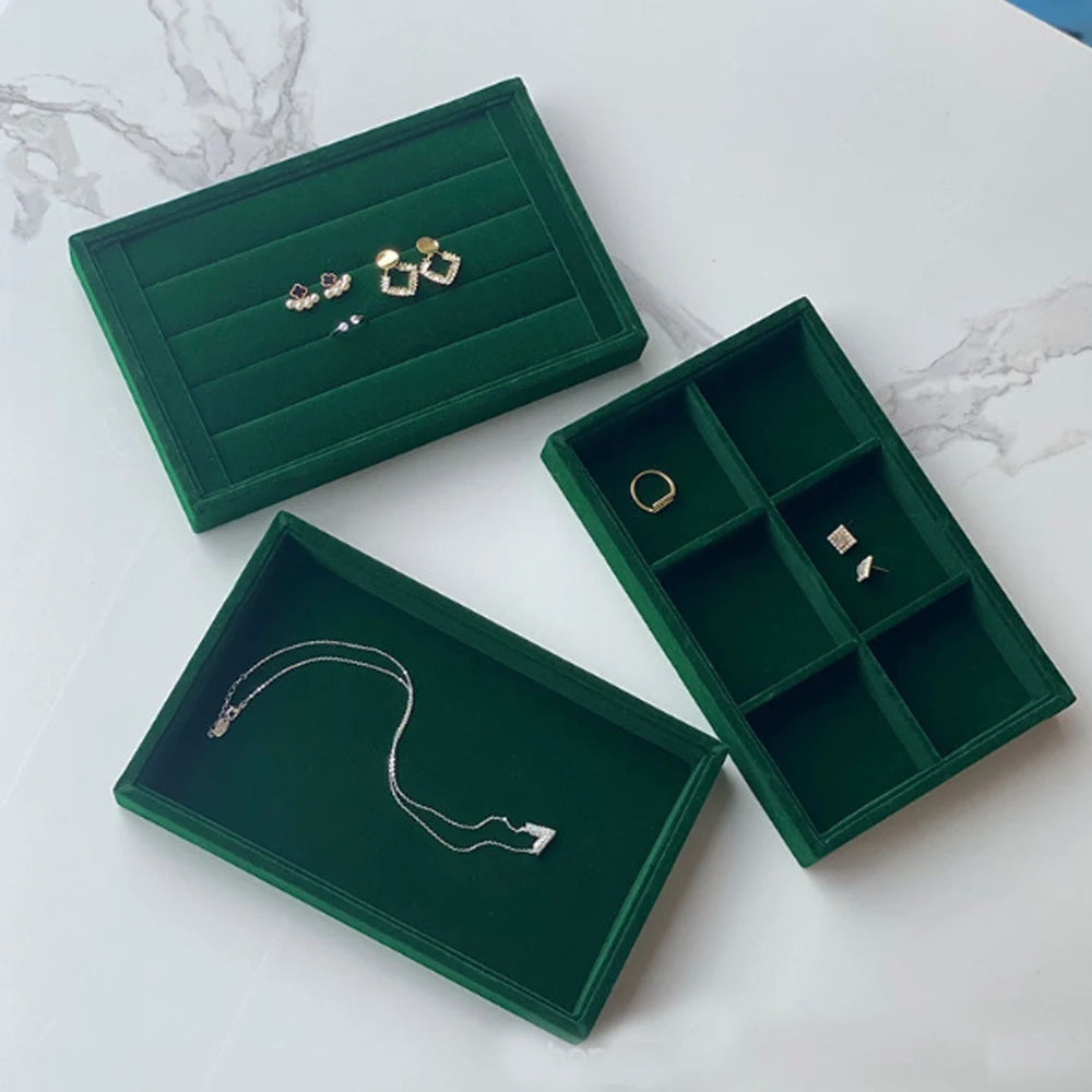 Wholesale Bulk Small Green 6 12 Slots Velvet Jewelry Storage Boxes Watch Bracelet Necklaces Rings Display Tray for Drawer