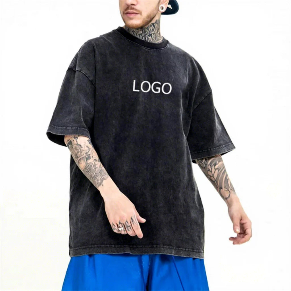 Customizable Heavyweight 100% Cotton Vintage Oversized T-Shirt Washed Plain Blank with Loose Fit and Personalized Touch