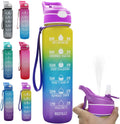 Portable Sports Spray Water Bottle with Straw Leakproof 1L Motivational Water Bottle Mist Plastic Cooling Drink Bottle