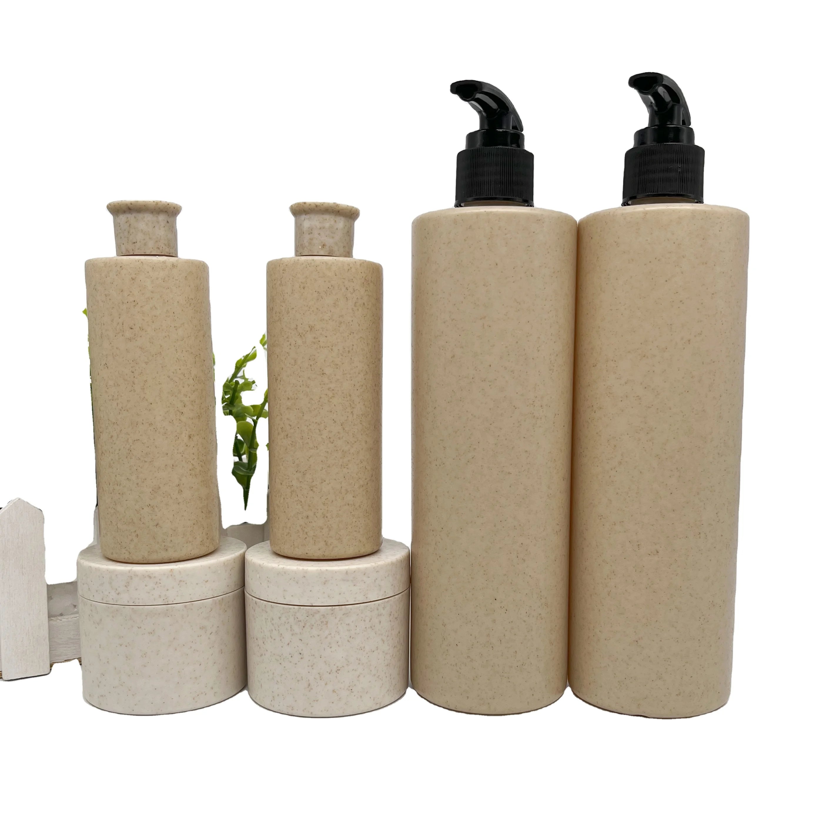 100ml 200ml 300ml Biodegradable Wheat Straw Shampoo Bottle  and Conditioner Eco Friendly Plastic Shower Pump Bottle Dispenser