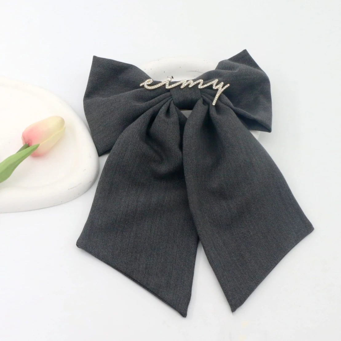 Bow Knot With Crystal Charm Fabric Elegant Fresh Custom Hair Clip Hair Accessories for Girls