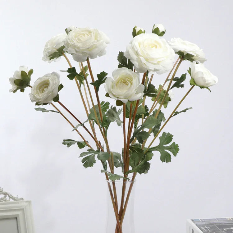 RAF001 Wholesale 3 Heads Artificial Ranunculus Asiaticus Silk Peony Flowers Stem for Wedding Home Decoration