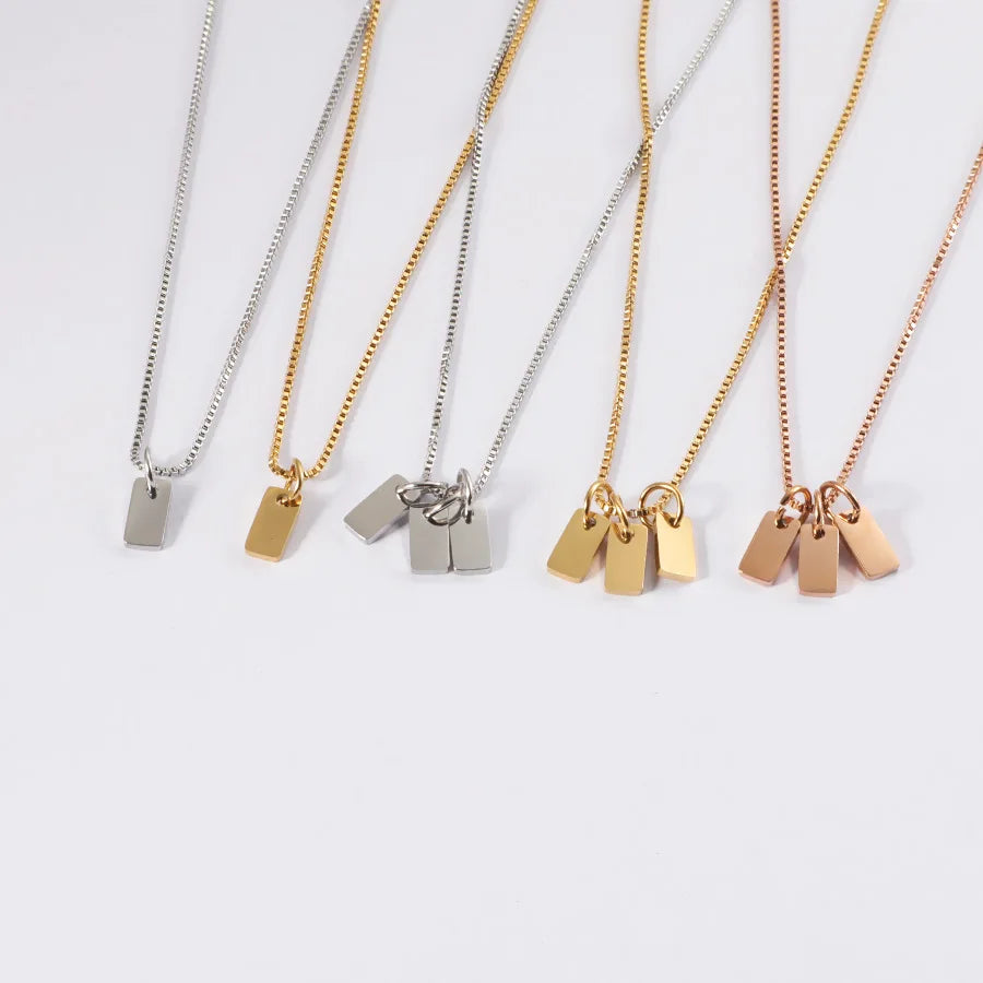 Customizable Geometric Blank Necklaces 18K Gold Plated Mirror Stainless Steel Rectangular Laser Pendant Chain Necklace