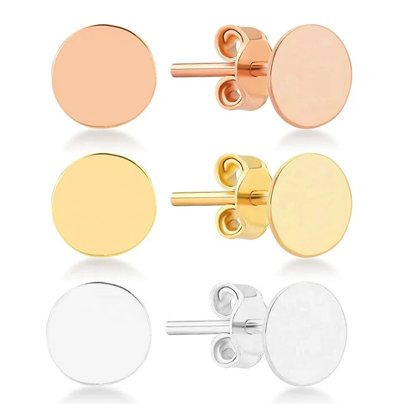AT252 Minimalist 3 - 8mm 925 Sterling Silver Dot Stud Earrings Women Fashion Flat Round Disc Ladies Hypoallergenic Fine Jewelry