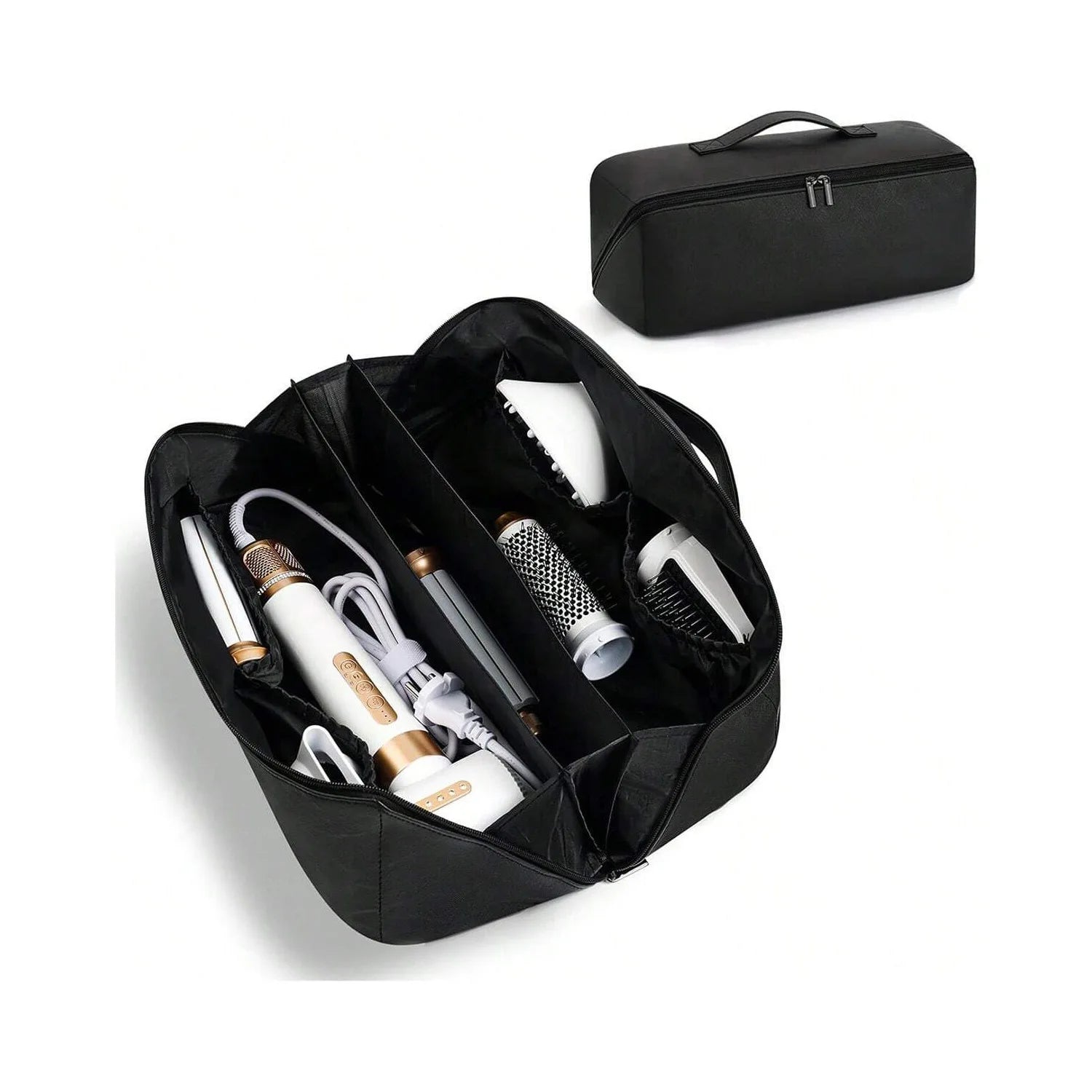 Double Layer Travel Handbag Eco-Friendly PU Case Hair Dryer & Curling Iron Accessories Makeup & Tool Storage Bag