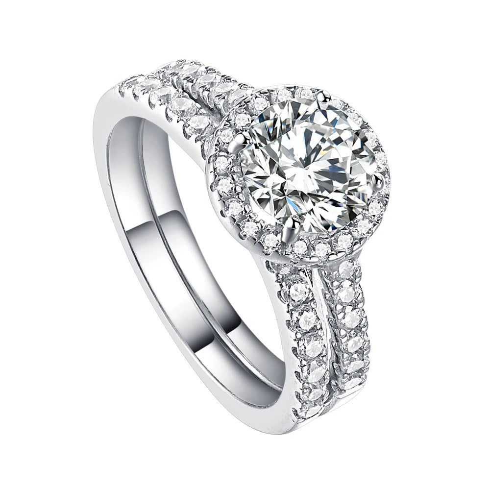 Sun Star Jewelry's Romantic Sterling Silver 925 Zircon Engagement Wedding Rings Rhodium Plated for Women's Party Wear