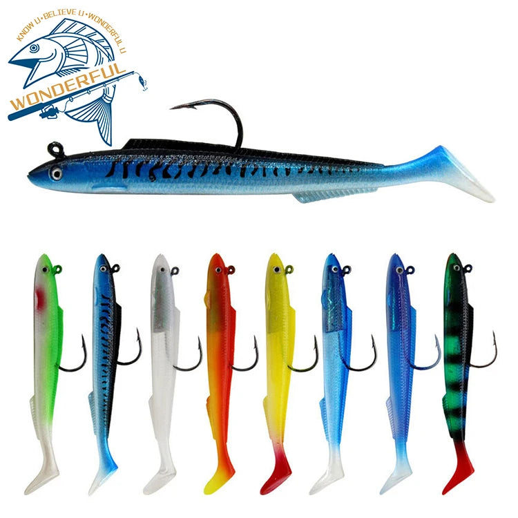 150mm 30g 8 Colors Artificial Plastic Bass Swimming Bait Eel T Tail Soft Lead Head Lure for Boat Fishing