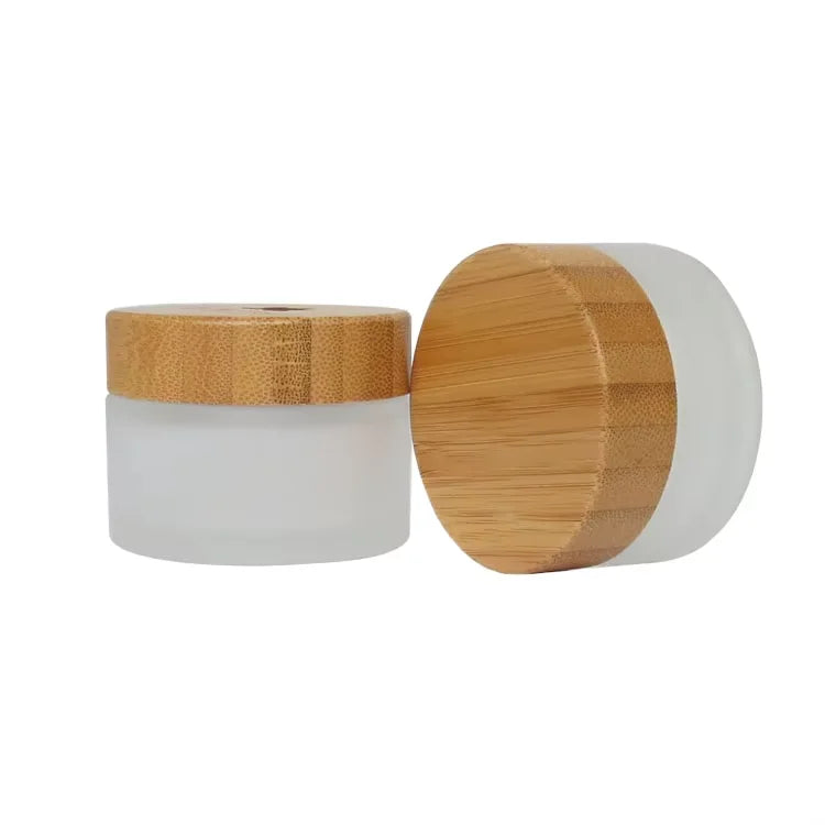 5g 15g 30g 50g 100g Cosmetic Bamboo Lid Glass Jar Face Cream Frost Glass Jar With Bamboo Lid